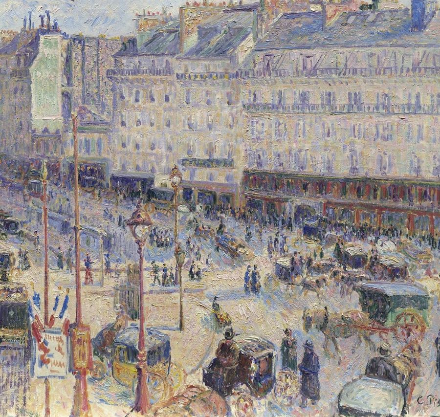 Painting on the cover of L’Argent: Camille Pissarro, La Place du Théâtre-Français